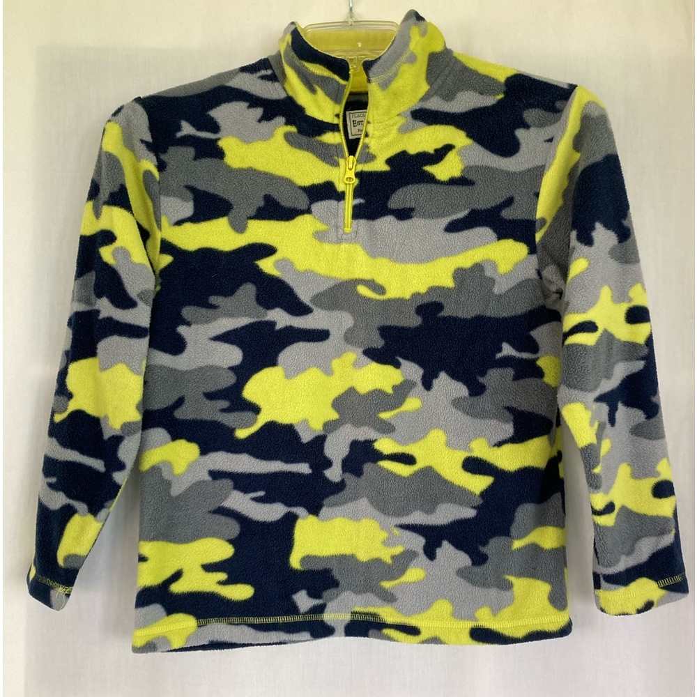 Children’s Place Boys L(10-12) Long Sleeve Fleece Pullover. Navy/Gray/Yellow